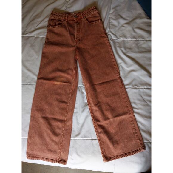 FREE PEOPLE Size 26 Rust Orange Wide Leg High Rise Button Fly Jeans Boho - Picture 7 of 11